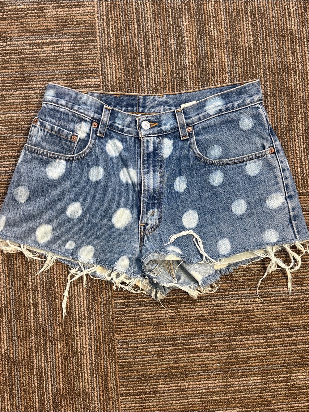 Levis 560 Polka Dot Bleached Denim Jean Shorts - Women's Blue